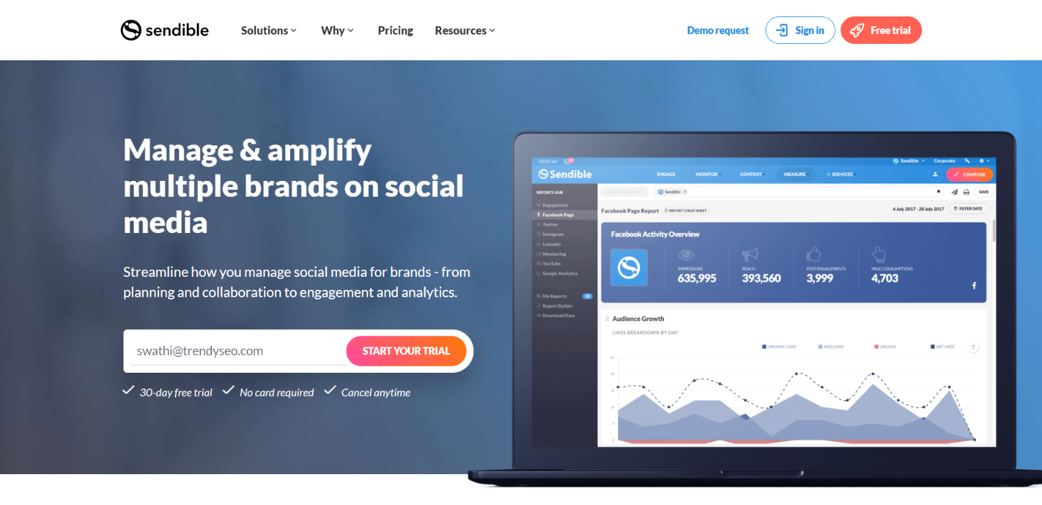 Sendible home page